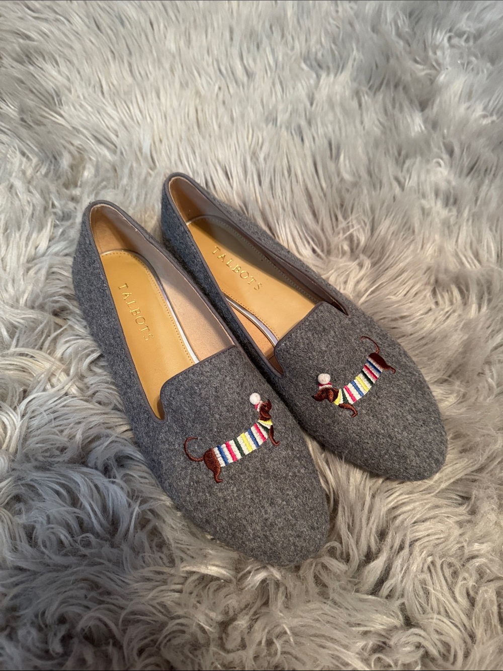 Talbots Gray Wool Loafers with Embroidered Dachshund